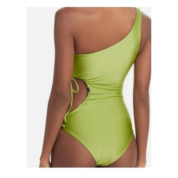 Jade Swim M Sena One Shoulder Cutout One Piece Swimsuit Green Palm Sheen $220 - Picture 3 of 10